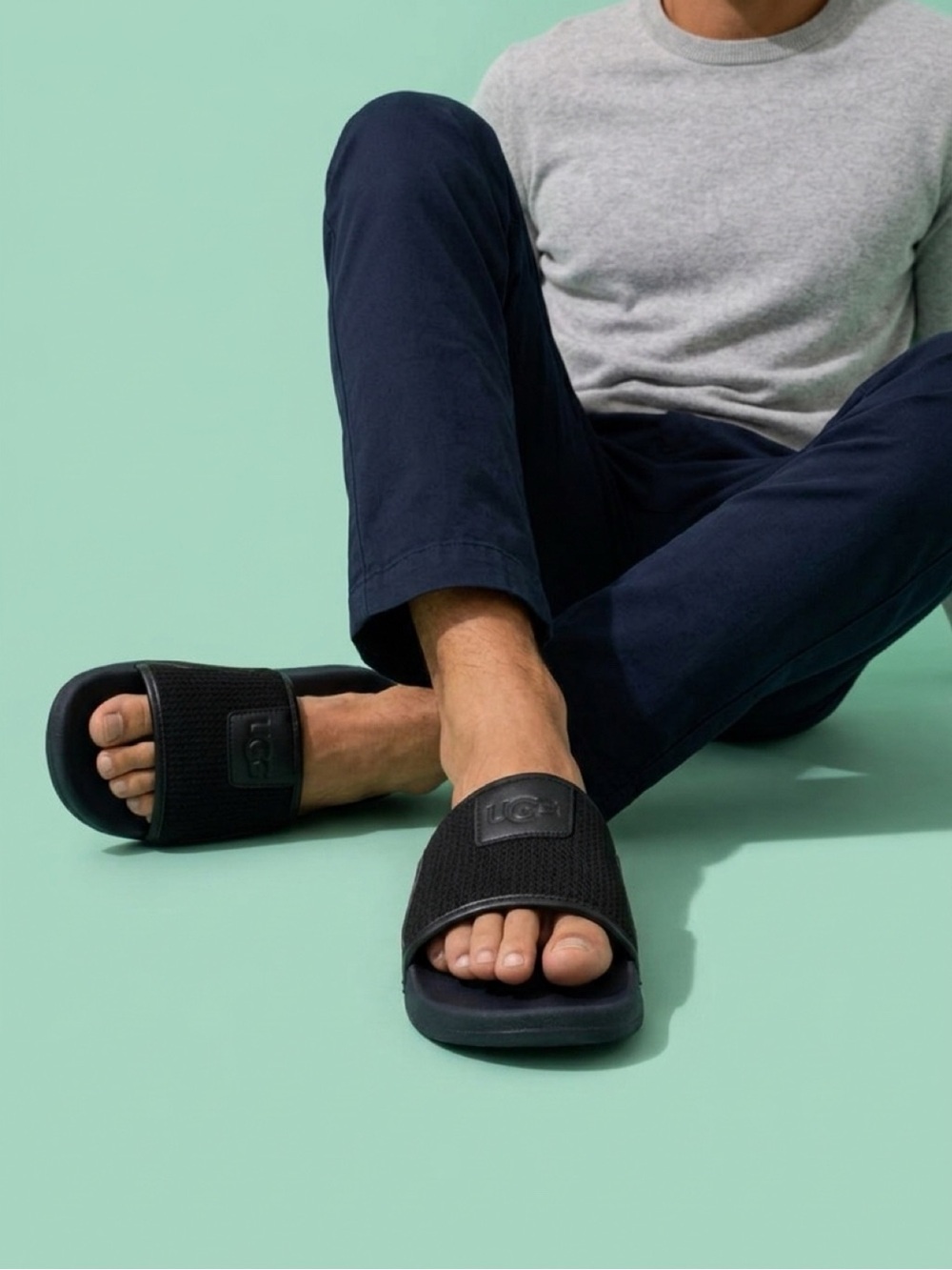 UGG Men's Black Mesh Slide Sandals